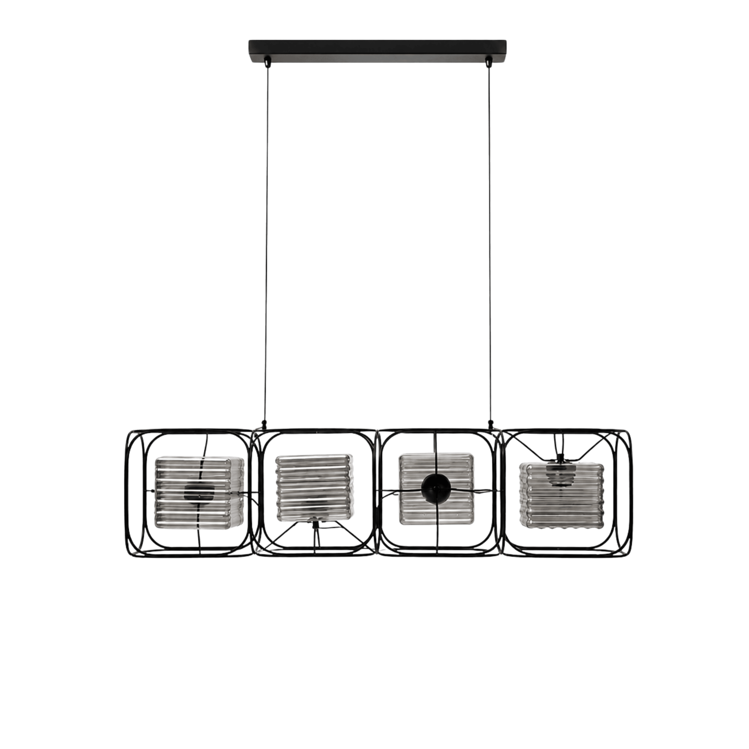 Four-Cage Ribbed Glass Linear Chandelier Light