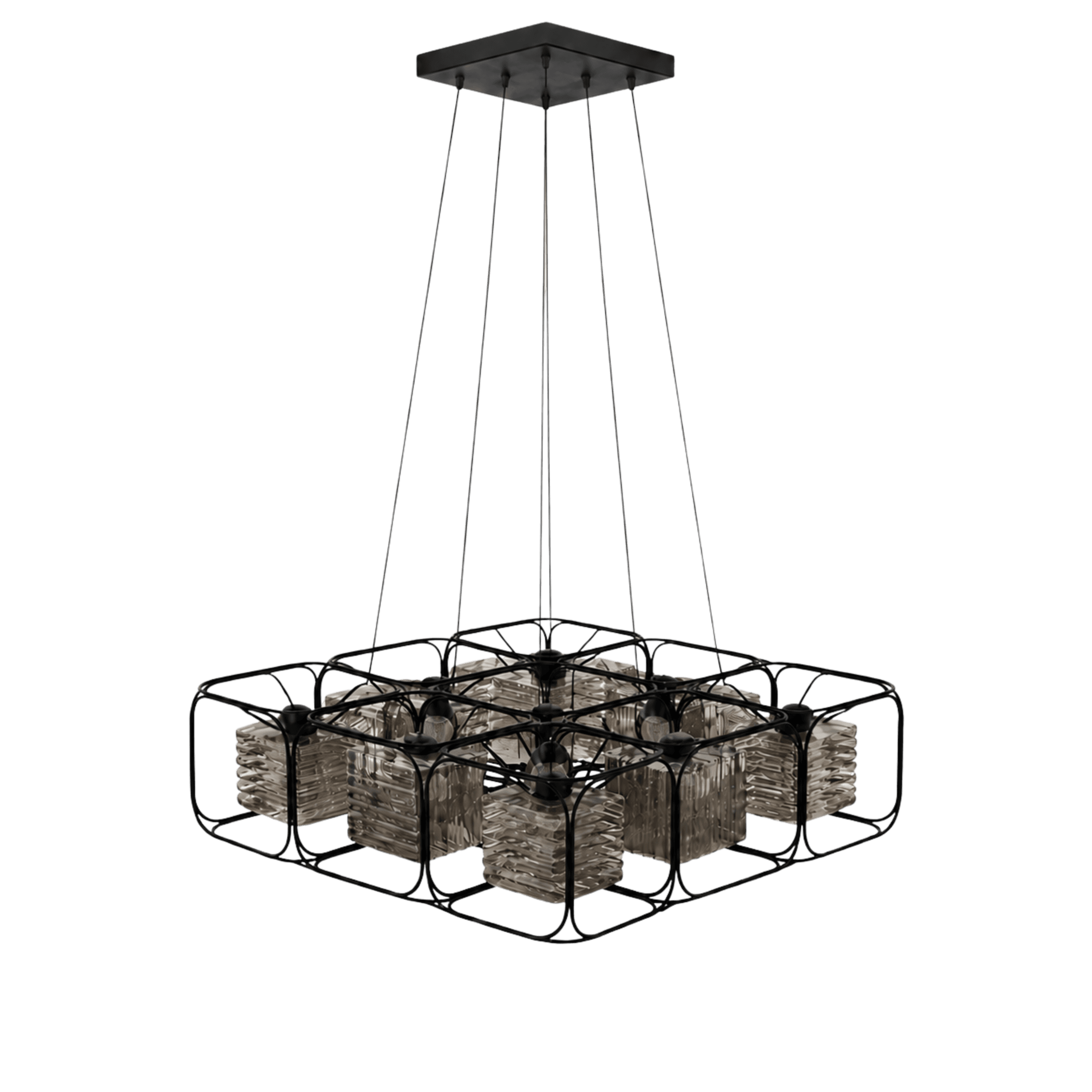 Cage Grid Ribbed Glass Chandelier Light