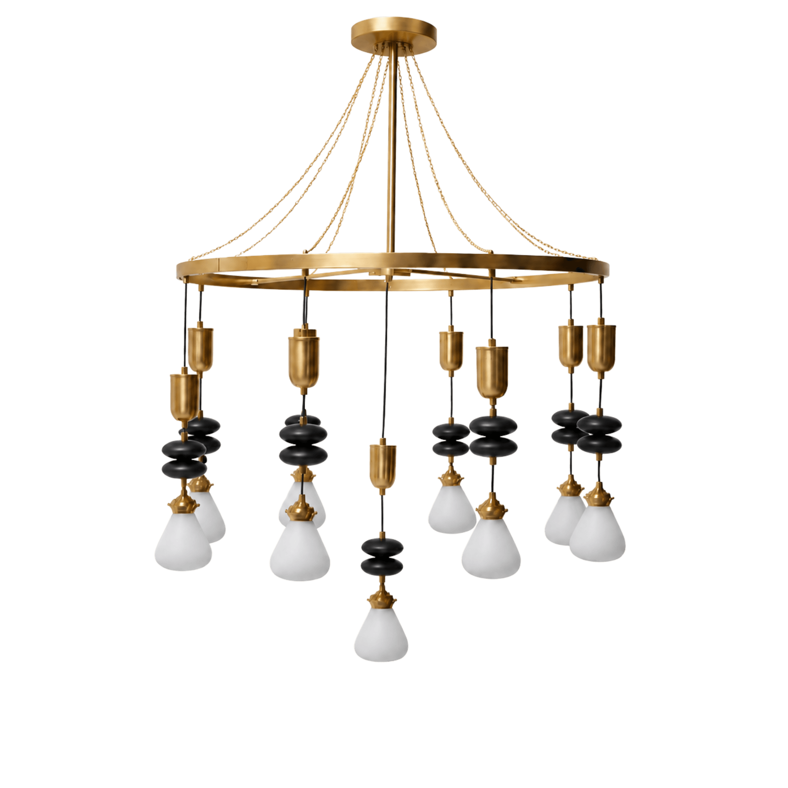 Golden Ring & Onyx Bead Chandelier Light