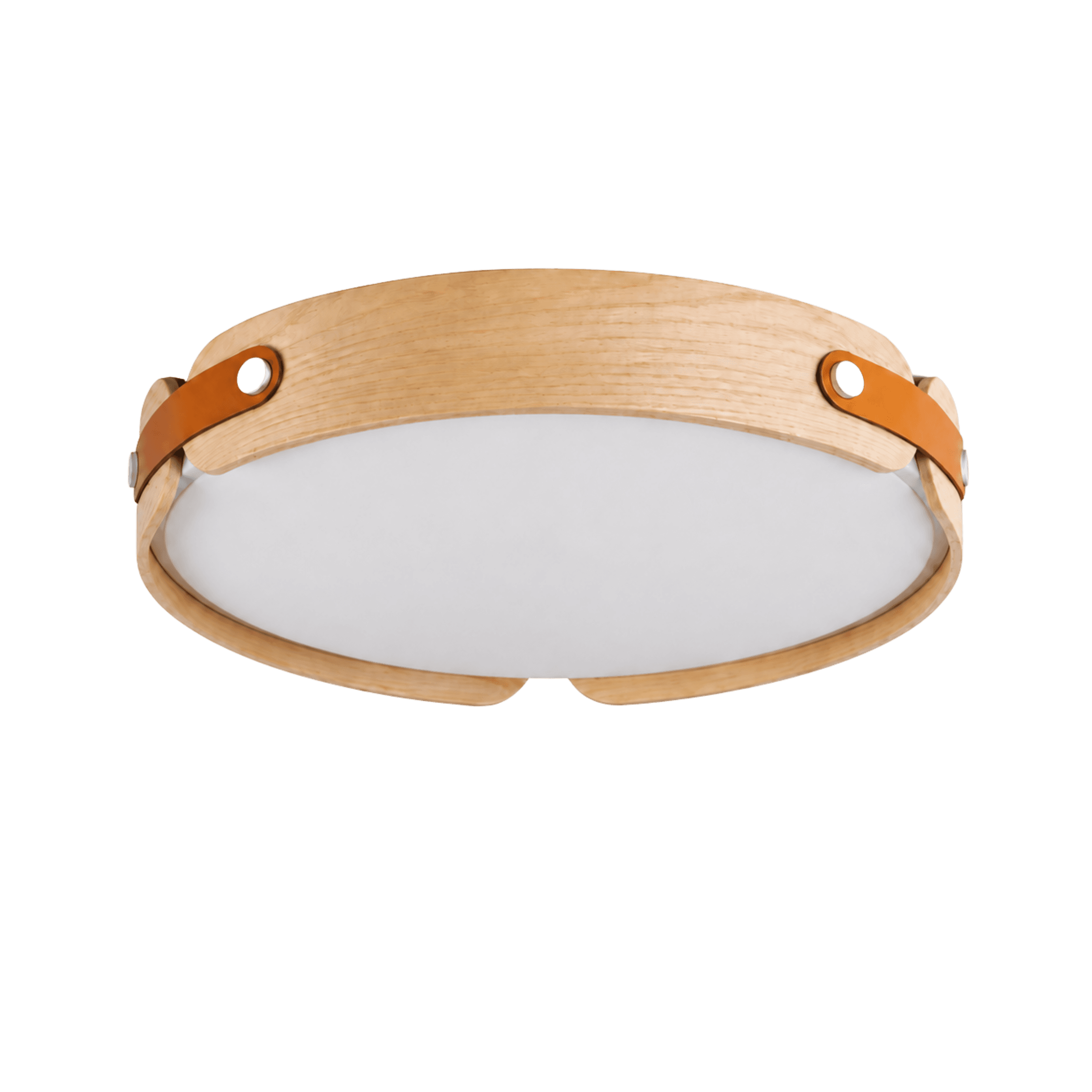 LitMeUp Round Wooden LED Ceiling Light with Leather Accents