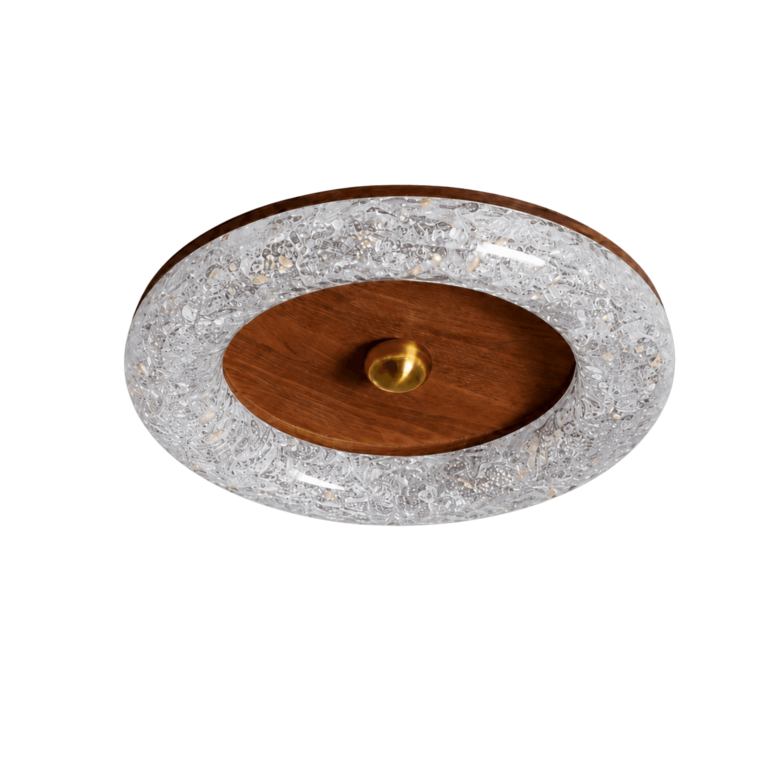 LitMeUp Walnut-Finish LED Ceiling Light with Textured Glass Ring