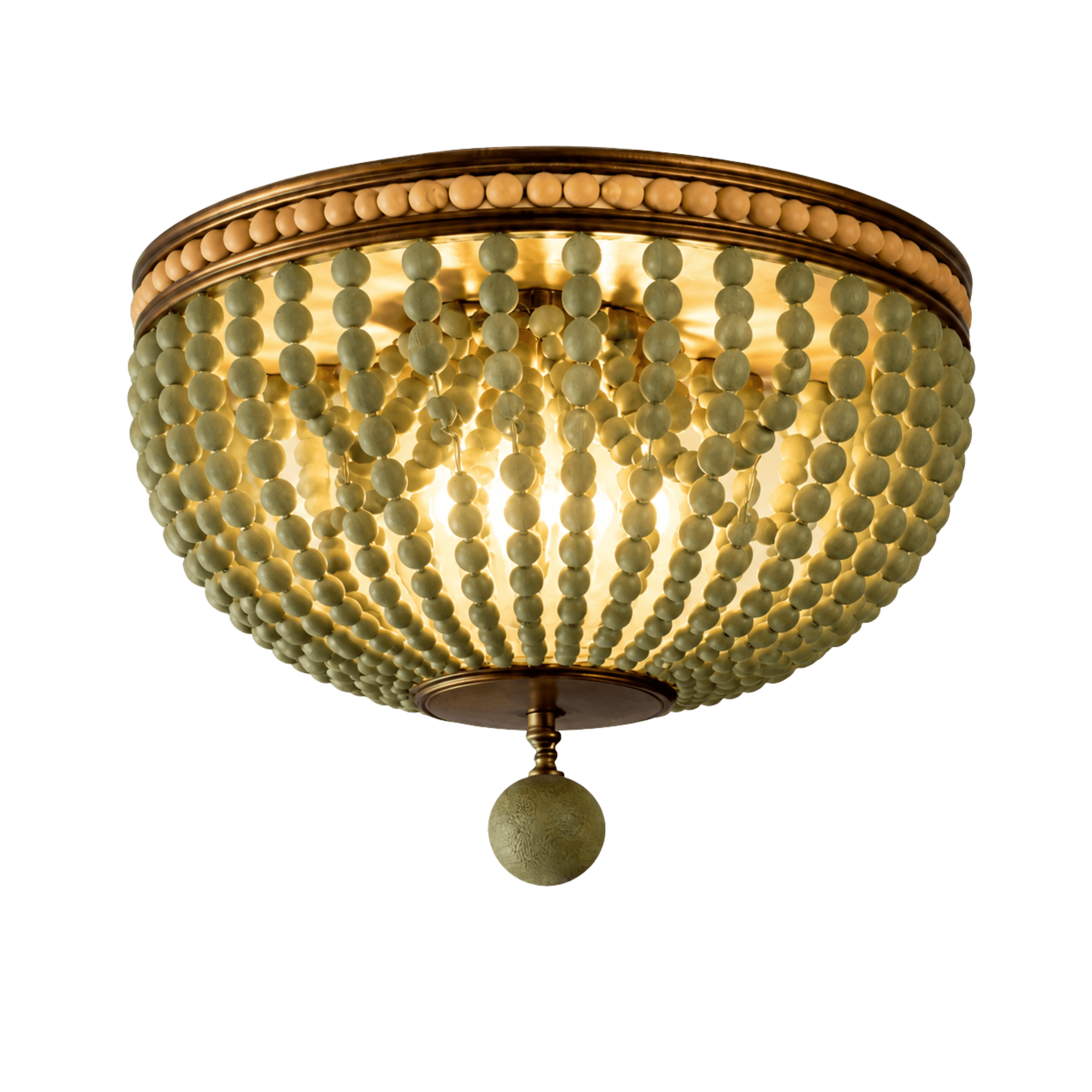 LitMeUp Green Wooden Bead Flush-Mount Ceiling Light