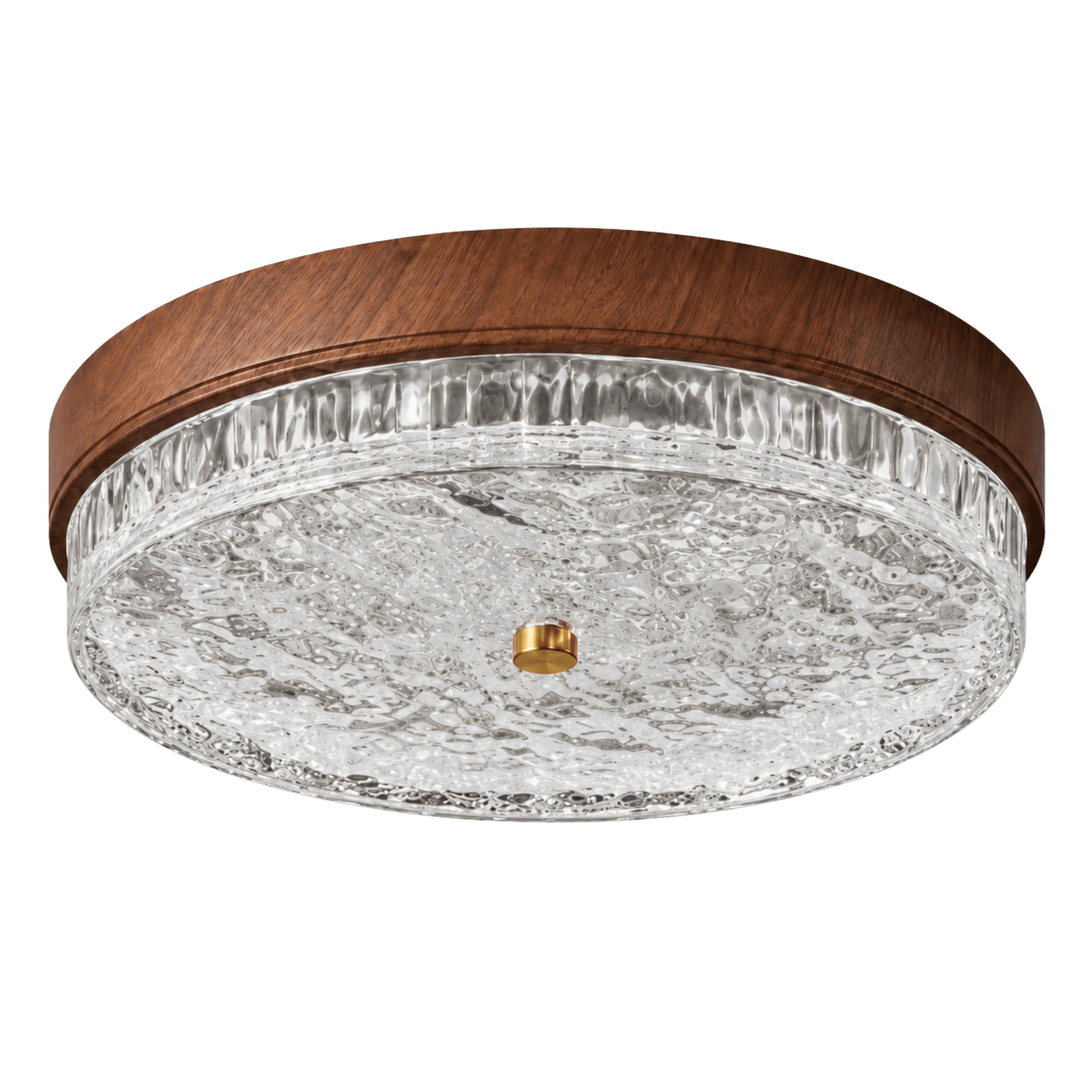 LitMeUp Round Walnut-Finish LED Ceiling Light with Textured Glass