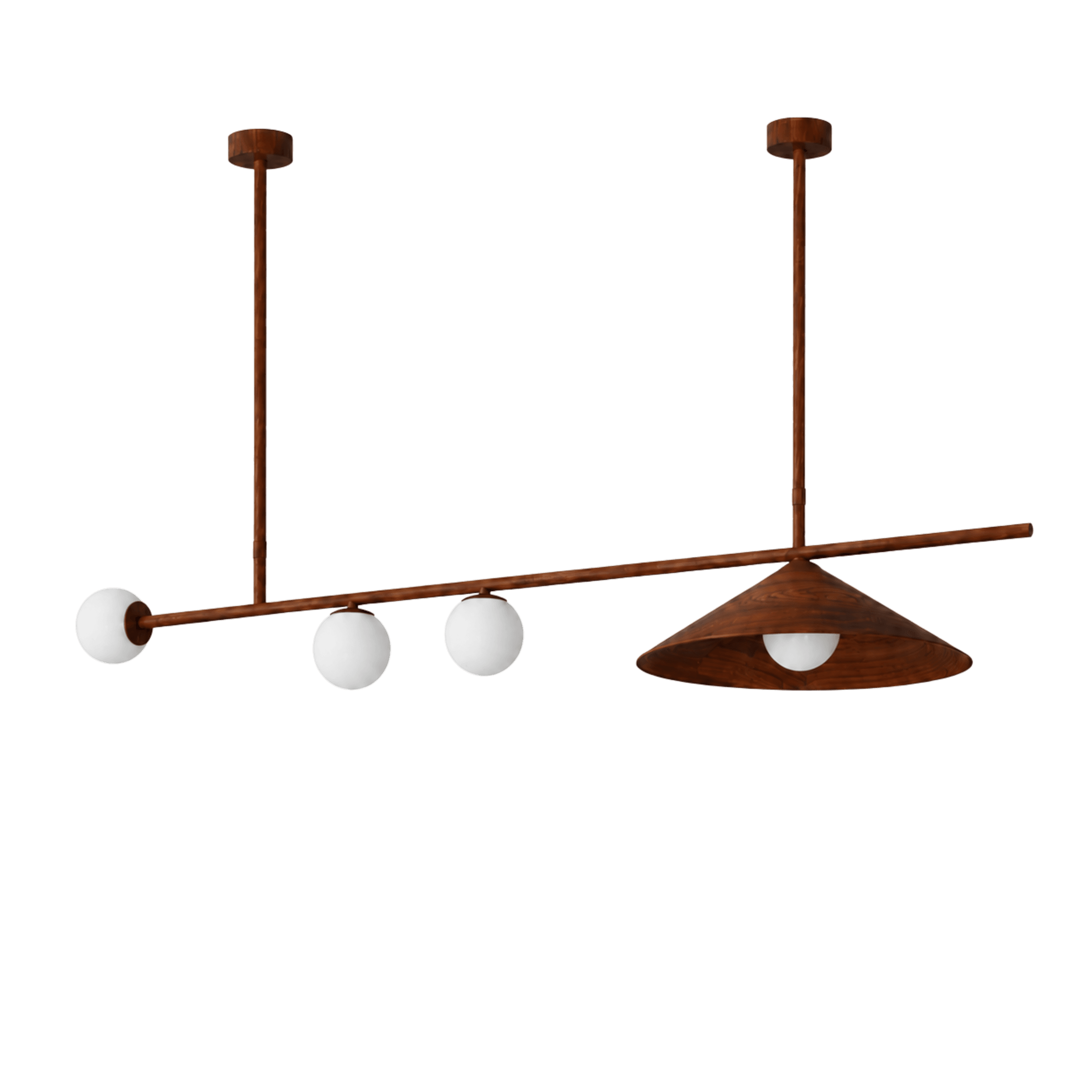 Wood-Tone Linear Pendant with Cone Chandelier Light